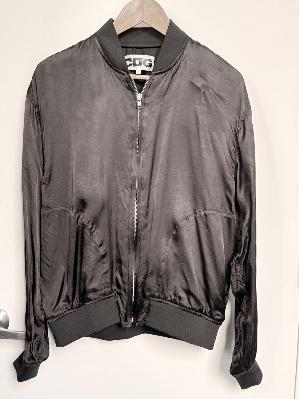 Comme des Garcons Black Satin Bomber Jacket
